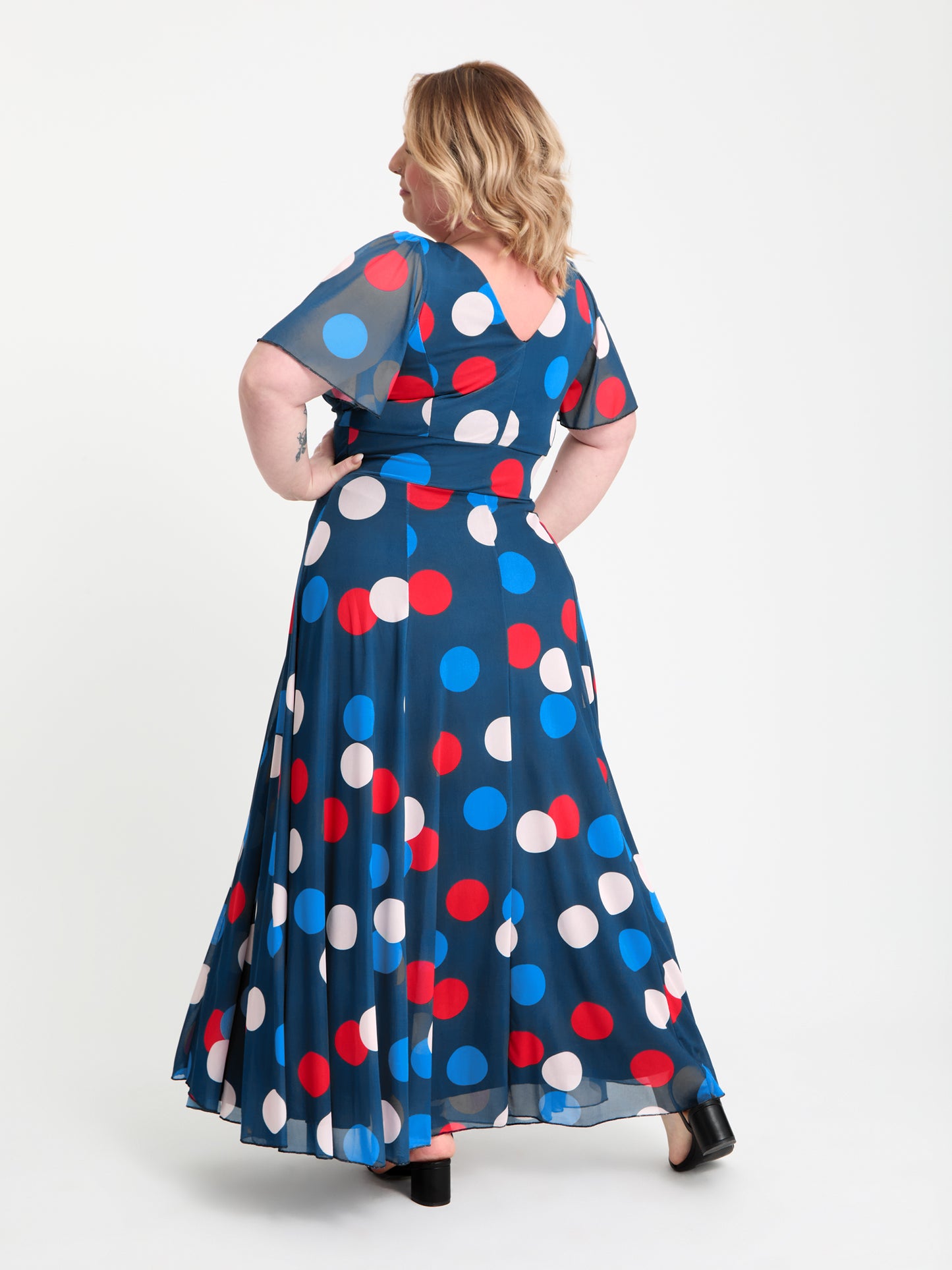 Isabelle Navy Multidot Float Sleeve Maxi Dress