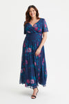 Isabelle New Blue Pink Float Sleeve Maxi Dress