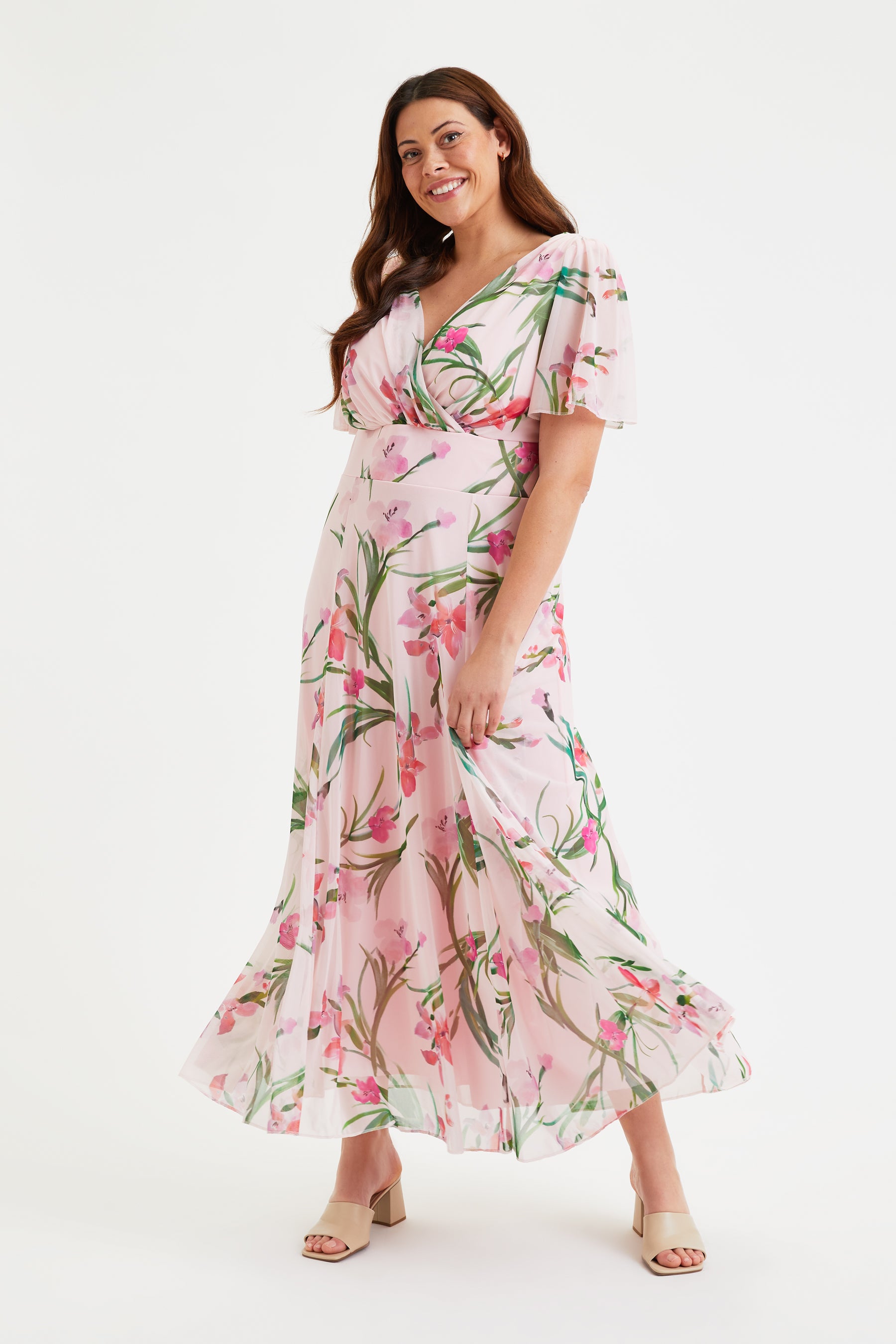 Pink Float Line Isabelle Pink Pink Float Sleeve Maxi Dress – Scarlett & Jo