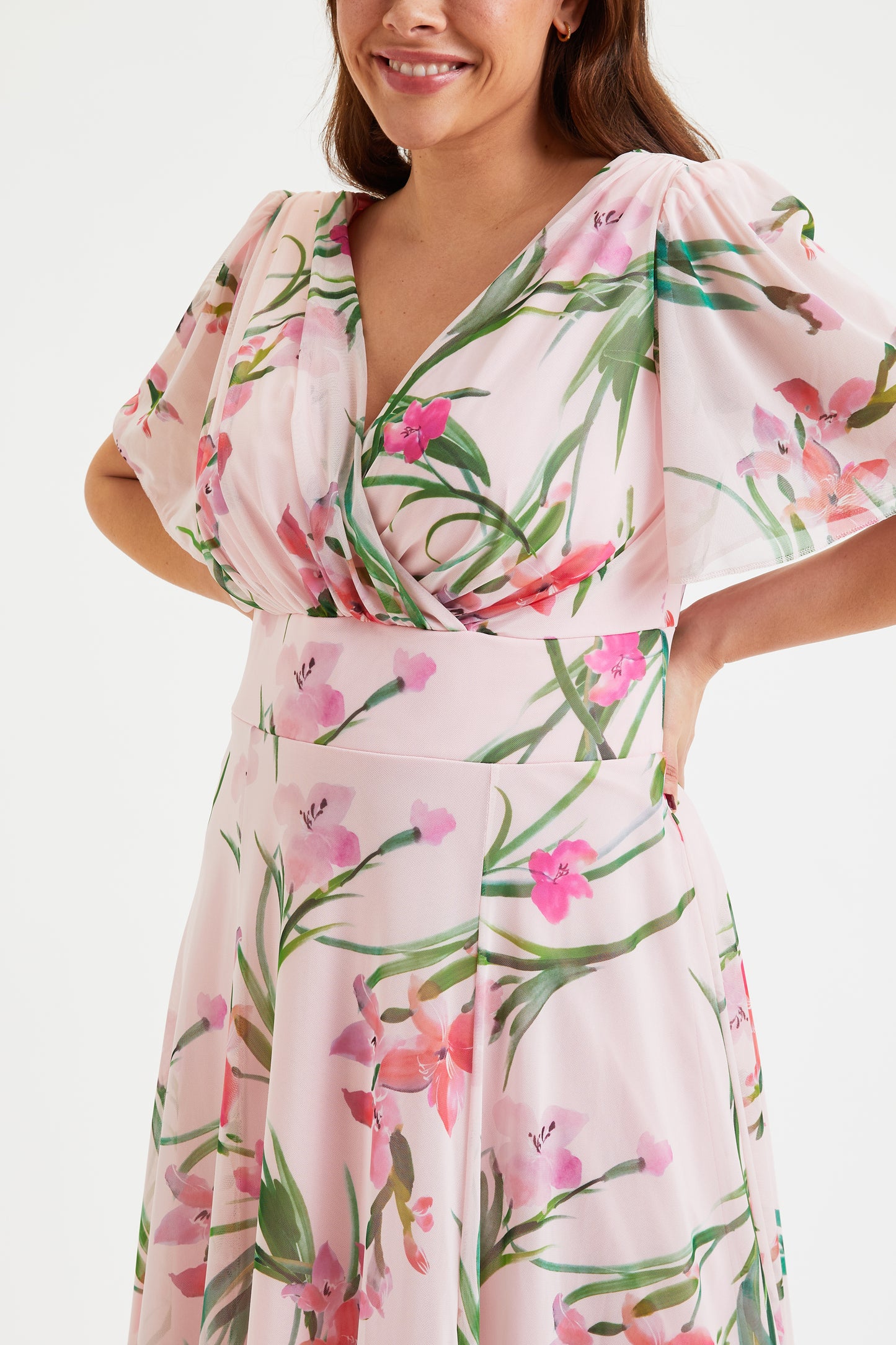 Pink Float Line Isabelle Pink Pink Float Sleeve Maxi Dress – Scarlett & Jo