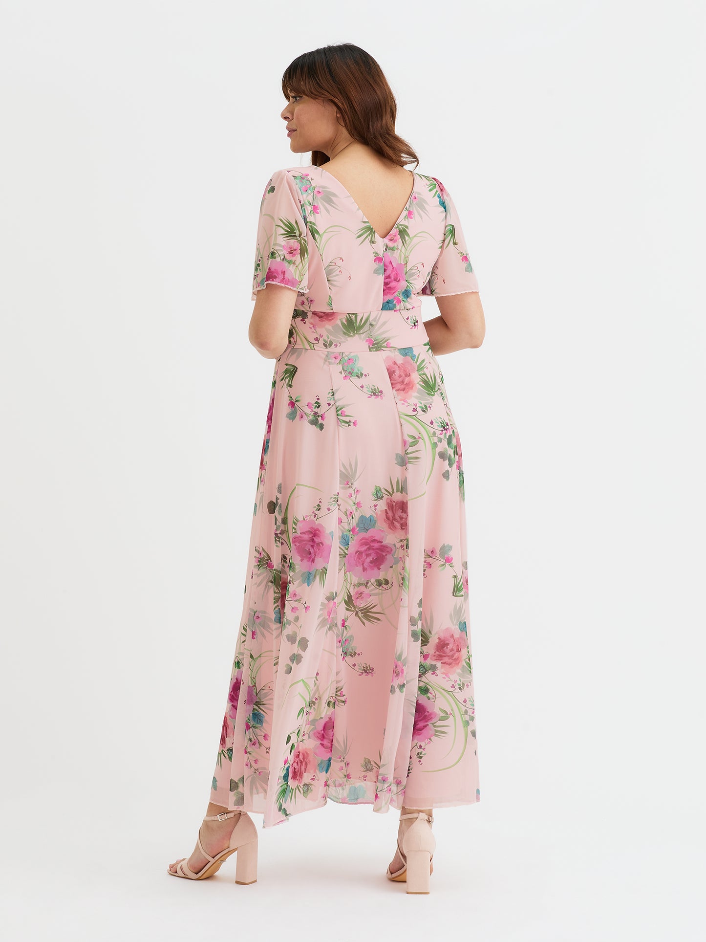 Isabelle Pink Pink Flower Float Sleeve Maxi Dress