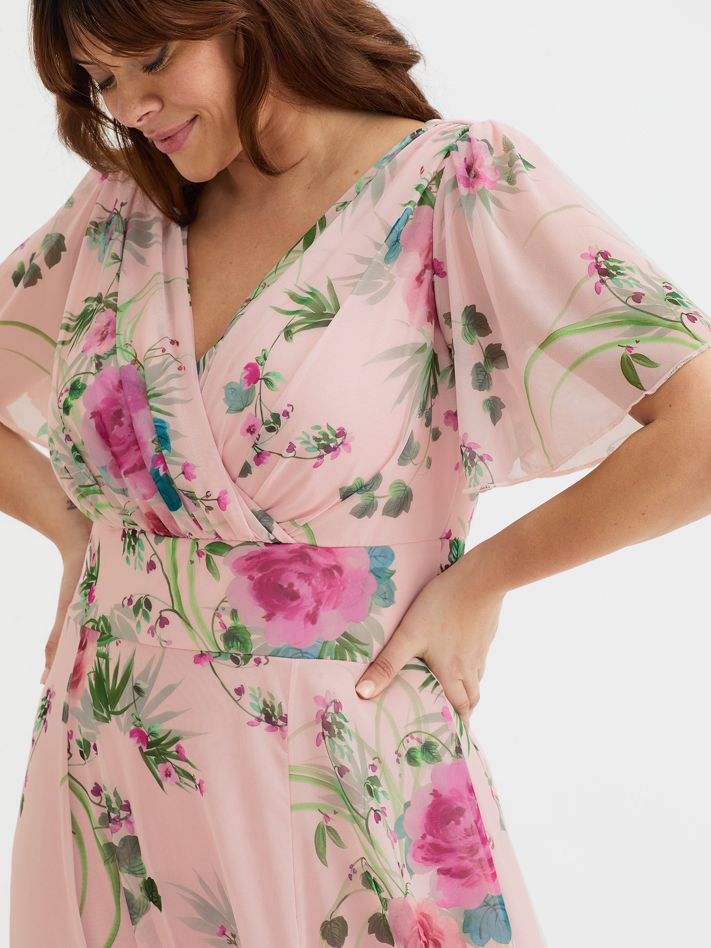 Isabelle Pink Pink Flower Float Sleeve Maxi Dress