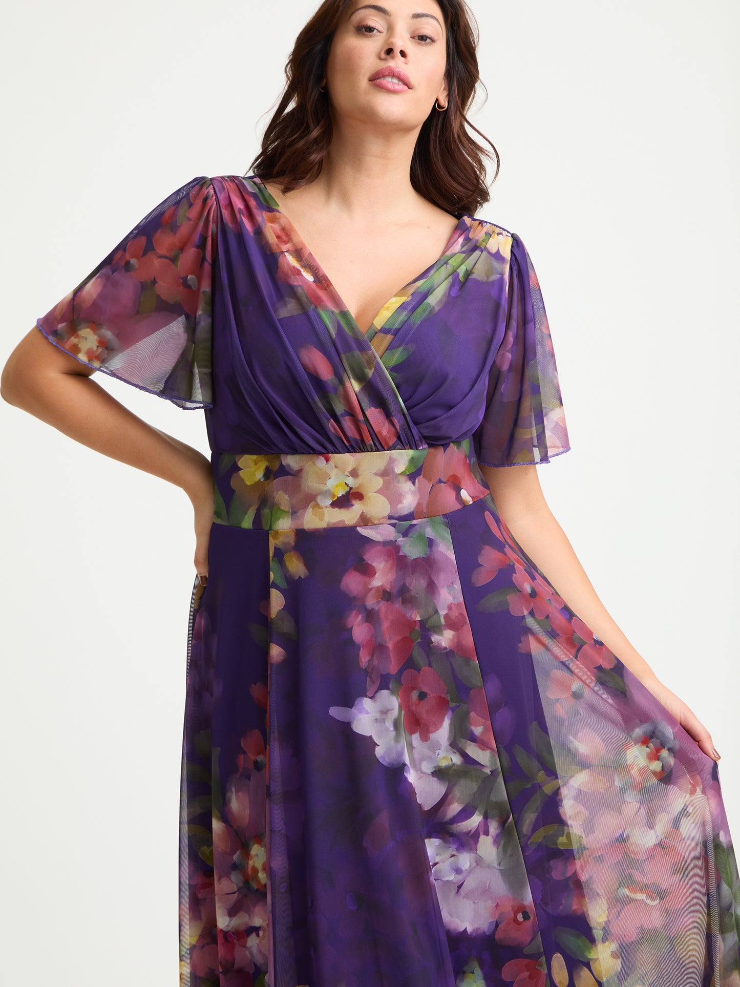 Isabelle Purple Flower Float Sleeve Maxi Dress
