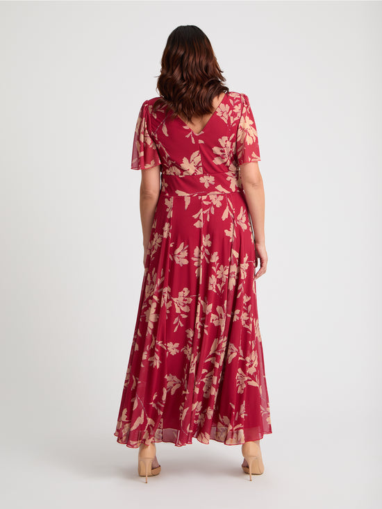 Isabelle Red Cream Float Sleeve Maxi Dress