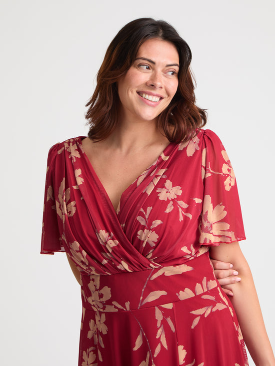 Isabelle Red Cream Float Sleeve Maxi Dress
