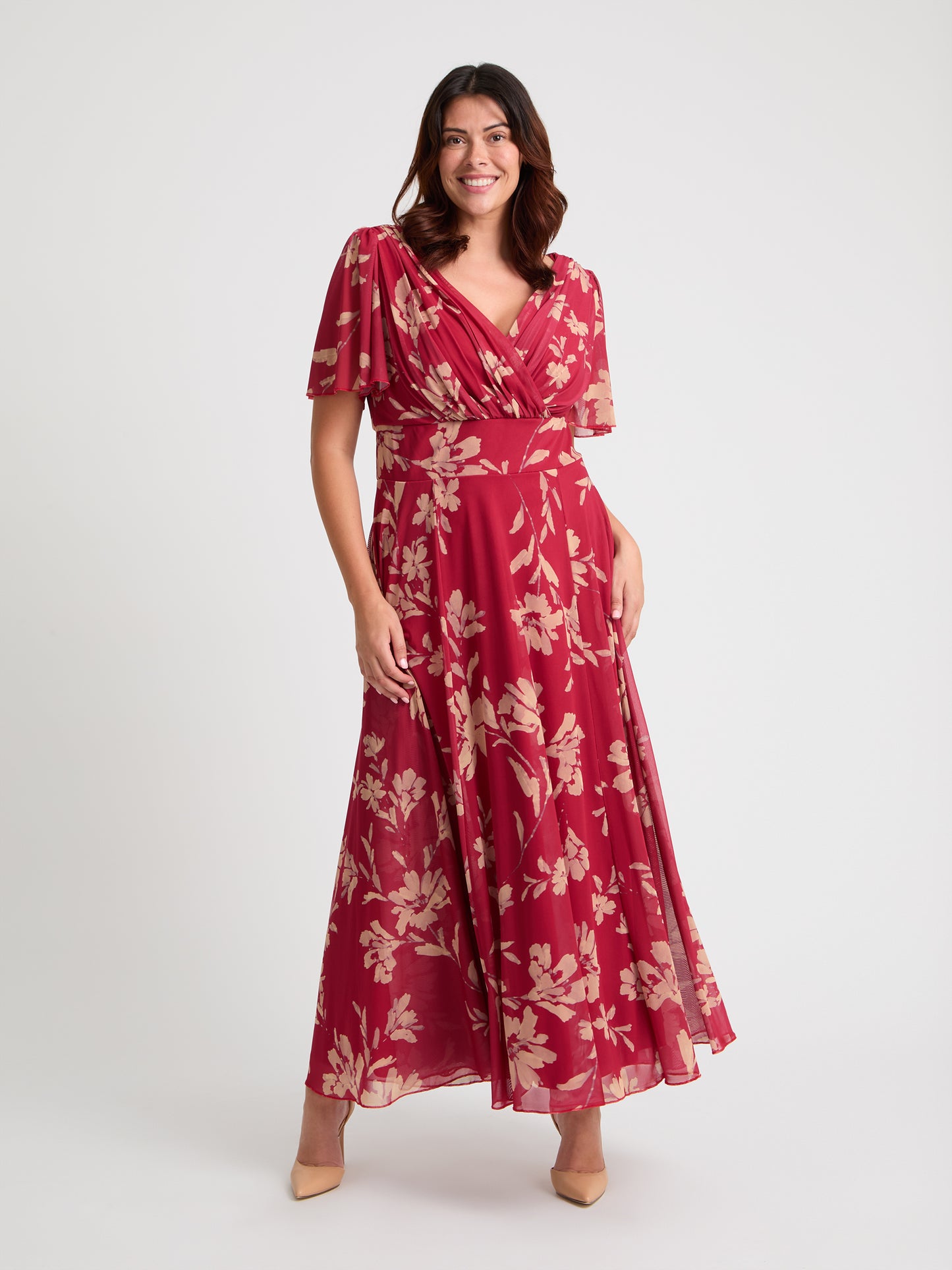 Isabelle Red Cream Float Sleeve Maxi Dress Scarlett & Jo Isabelle Red Cream Float Sleeve Maxi Dress Scarlett & Jo