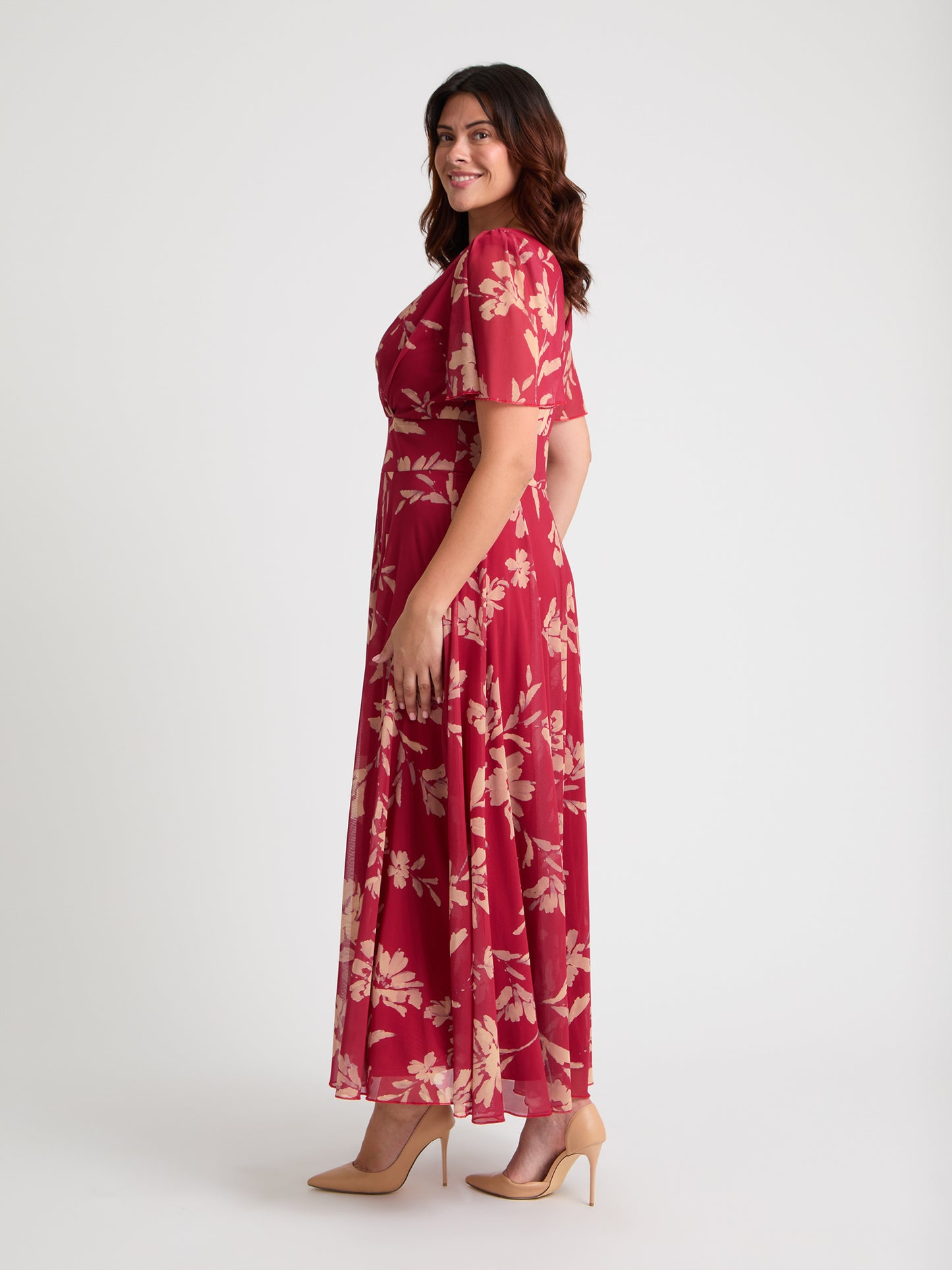 Isabelle Red Cream Float Sleeve Maxi Dress