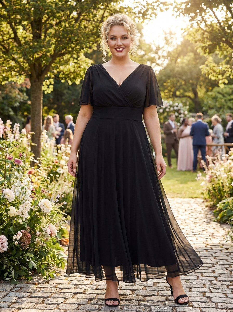 Isabelle Black Float Sleeve Maxi Dress