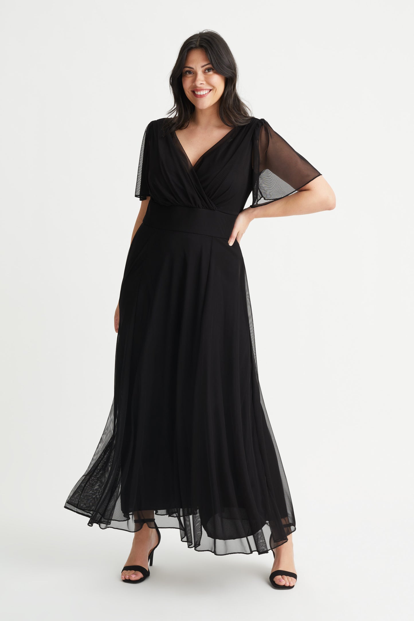 Isabelle Black Float Sleeve Maxi Dress