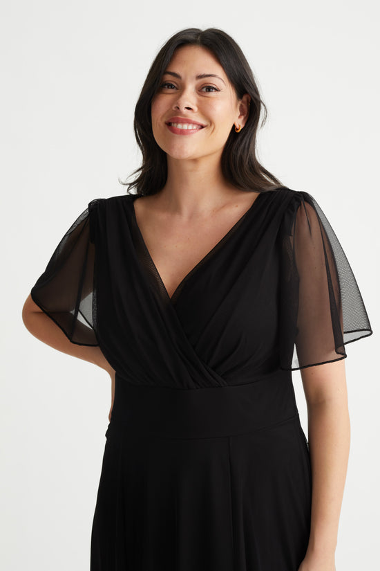 Isabelle Black Float Sleeve Maxi Dress