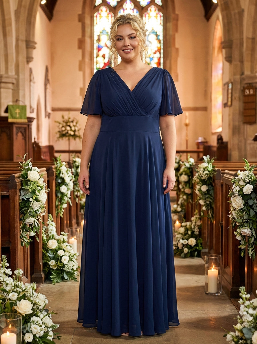 Isabelle Navy Float Sleeve Maxi Dress
