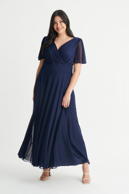 Isabelle Navy Float Sleeve Maxi Dress