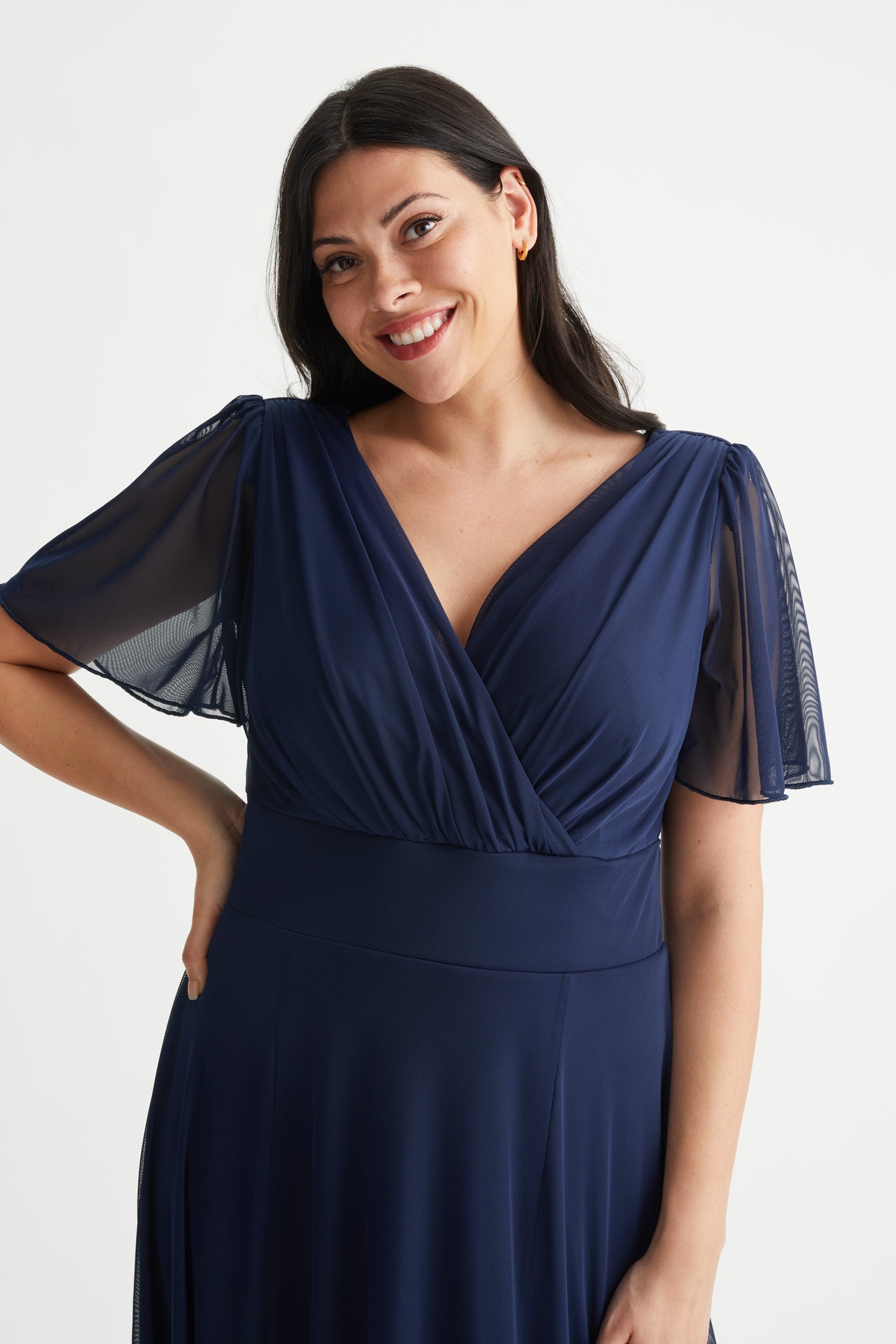 Isabelle Navy Float Sleeve Maxi Dress