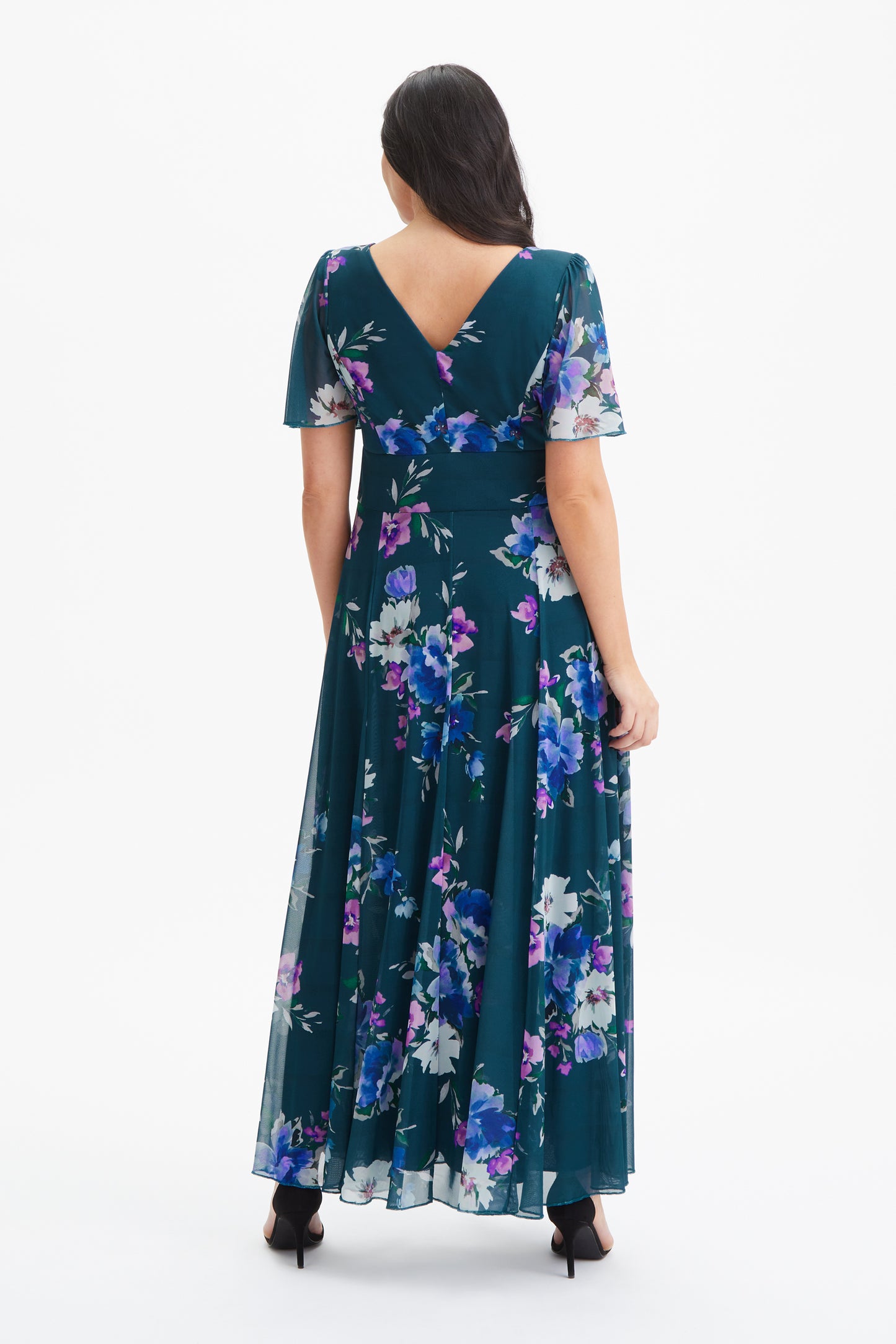 Isabelle Teal Blue Multi Float Sleeve Maxi Dress