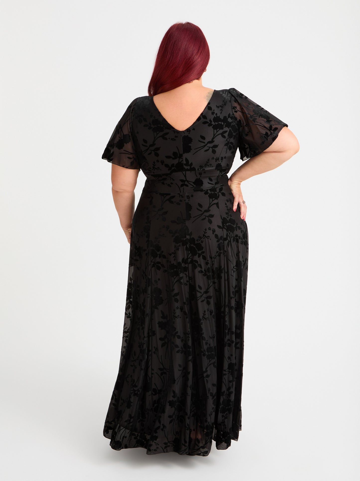 Petite Isabelle Vintage Black Devore Float Sleeve Maxi Dress
