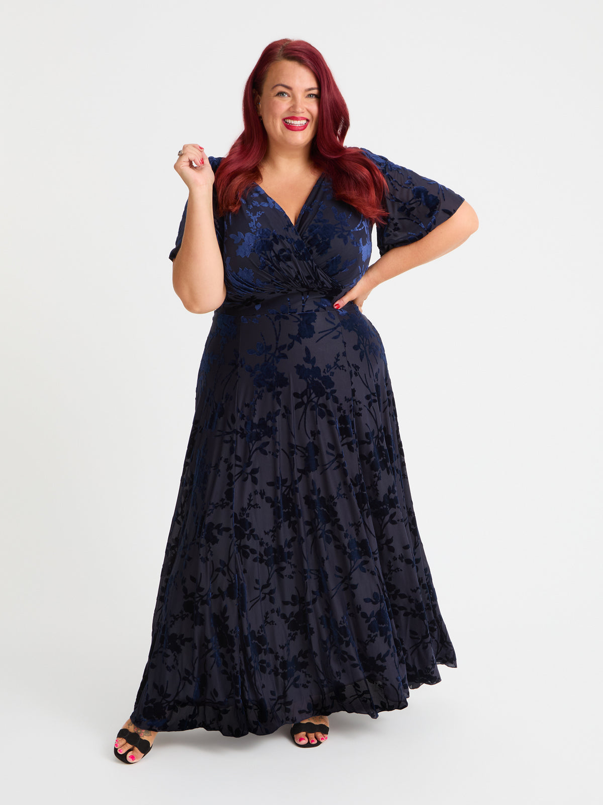 Isabelle Vintage Midnight Devore Float Sleeve Maxi Dress