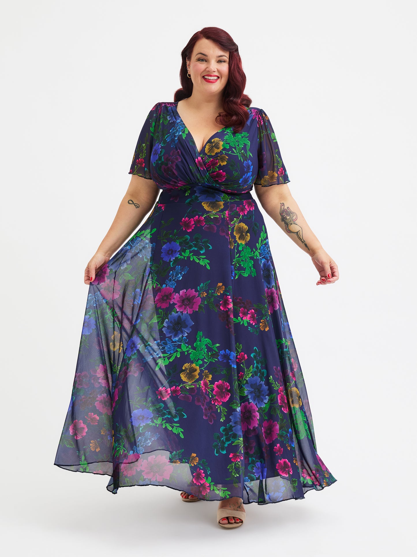 Isabelle Vintage Midnight Floral Float Sleeve Maxi Dress