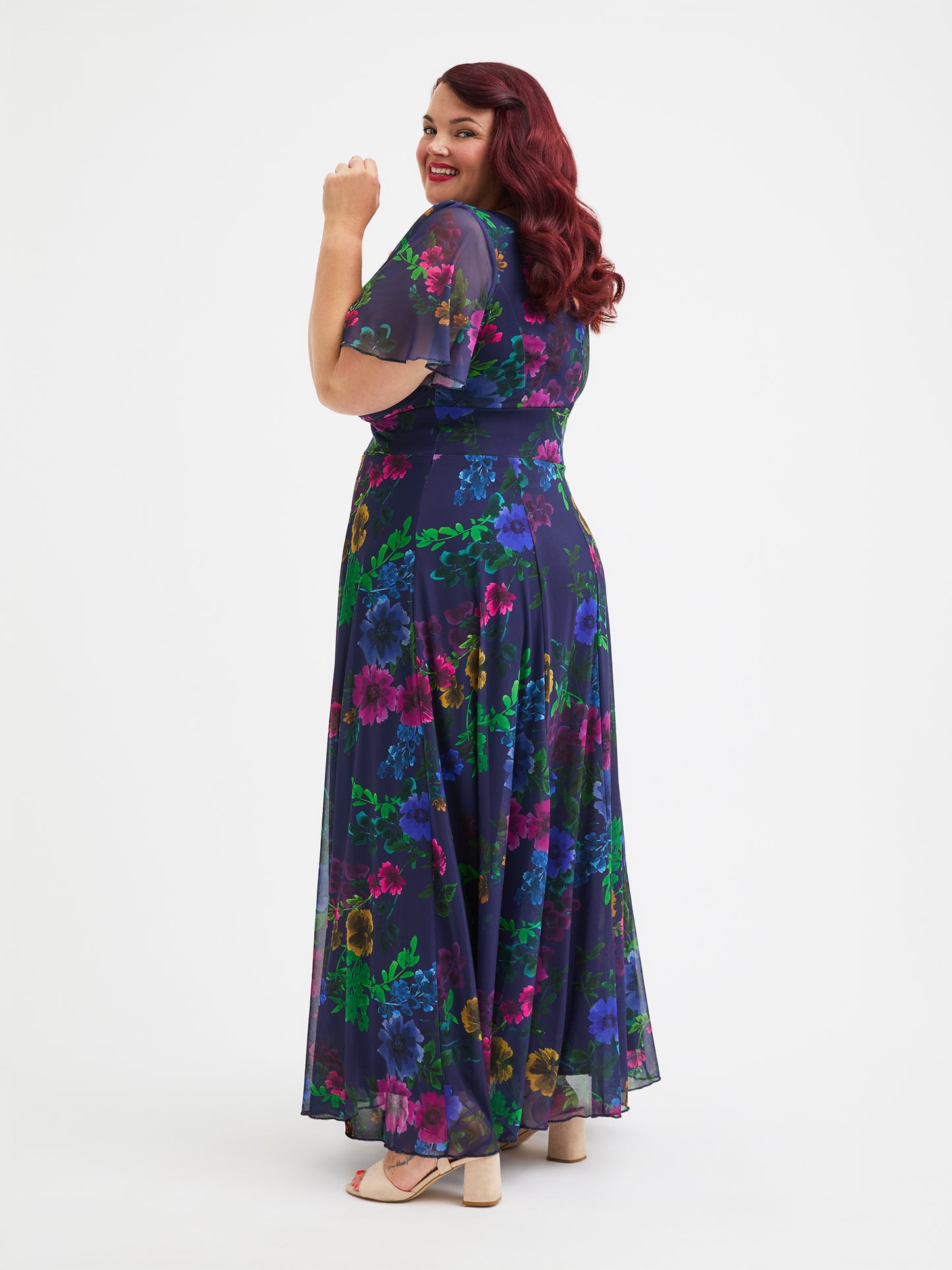 Isabelle Vintage Midnight Floral Float Sleeve Maxi Dress