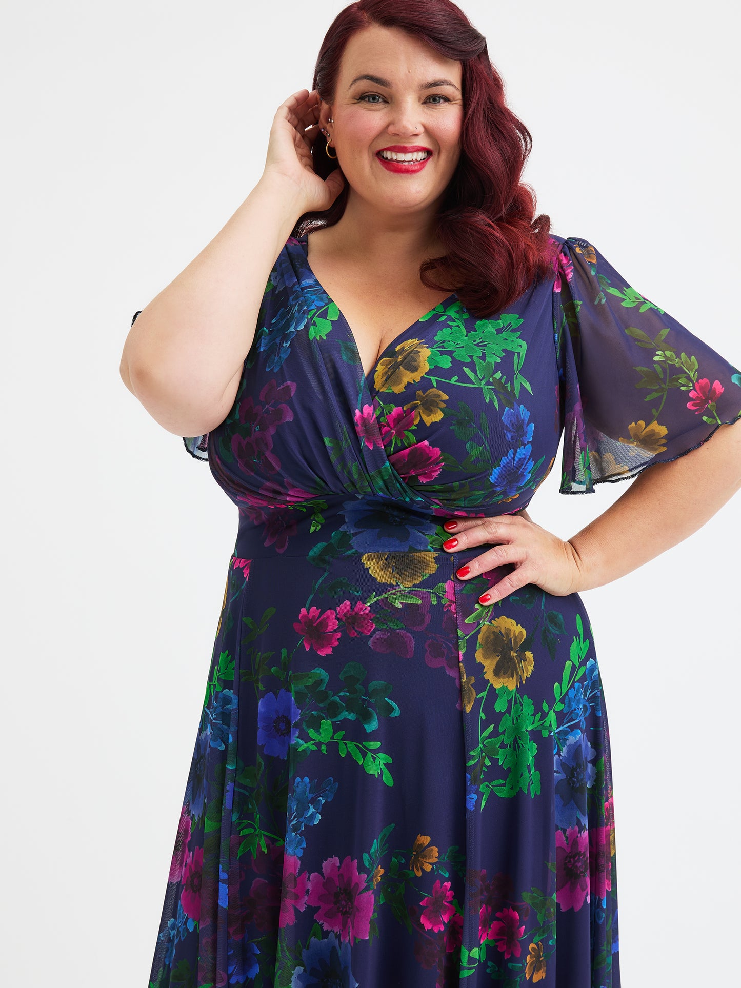 Isabelle Vintage Midnight Floral Float Sleeve Maxi Dress