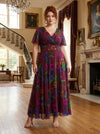 Isabelle Vintage Wine Floral Float Sleeve Maxi Dress