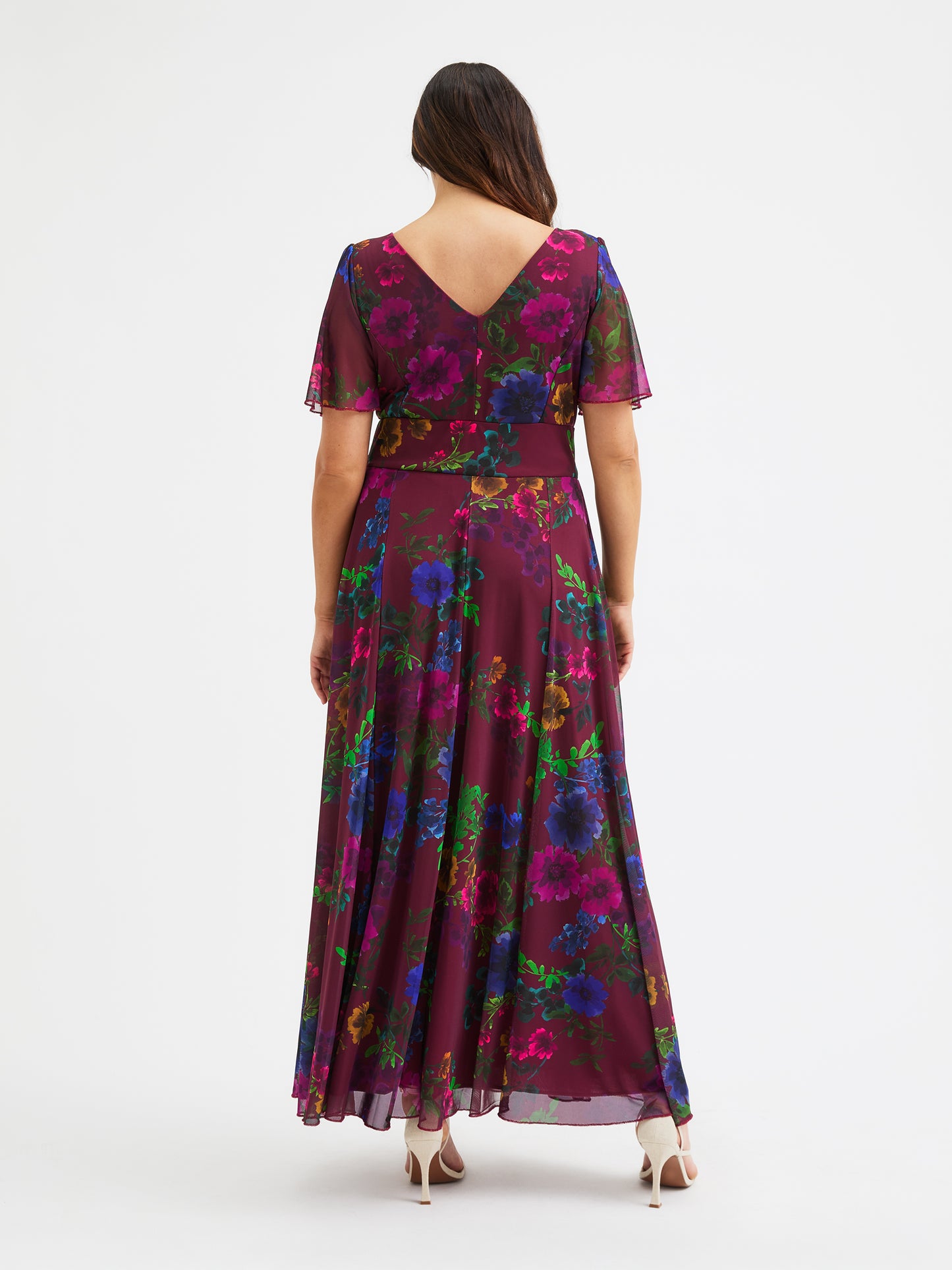 Isabelle Vintage Wine Floral Float Sleeve Maxi Dress