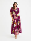 Isabelle Wine Abstract Floral Float Sleeve Maxi Dress