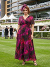 Isabelle Wine Marble Float Sleeve Maxi Dress