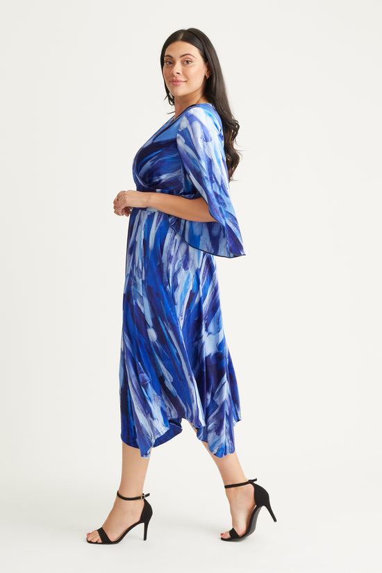 Load image into Gallery viewer, Soraya Blue Velvet Hanky Hem Kimono Dress
