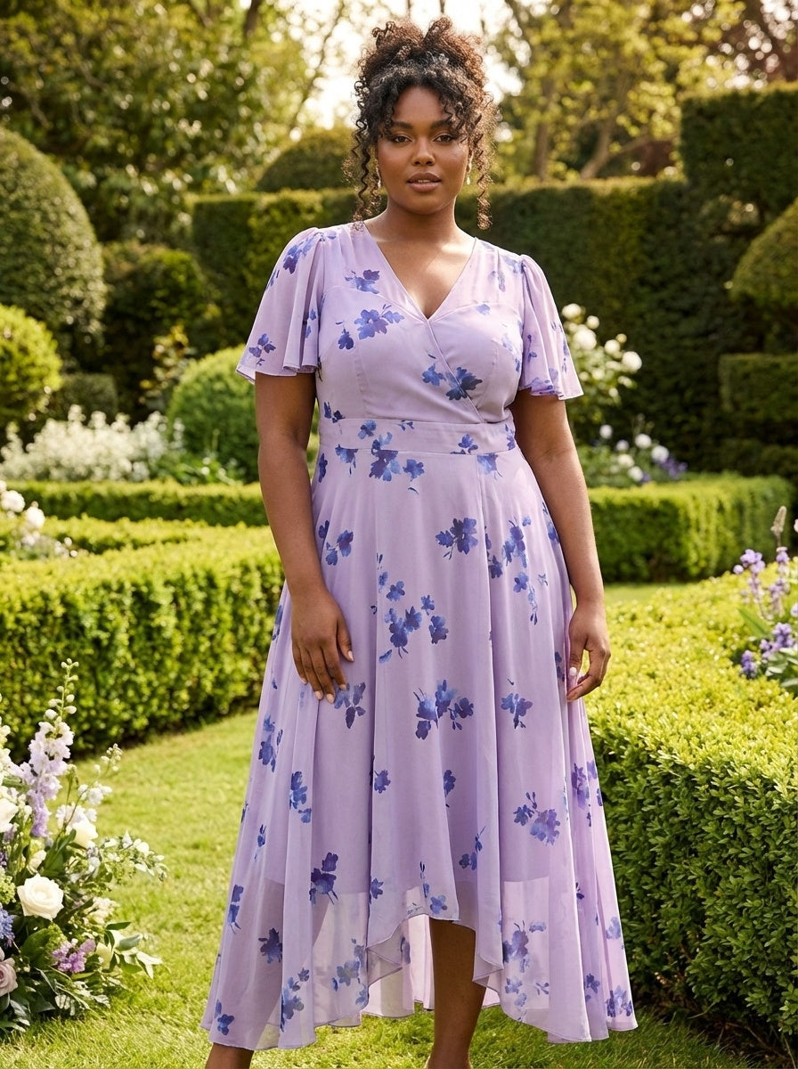 Tilly Indigo Rose Angel Sleeve Sweetheart Dress