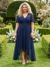 Petite Tilly Solid Navy Angel Sleeve Sweetheart Dress