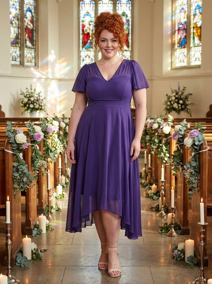 Tilly Purple Angel Sleeve Sweetheart Dress