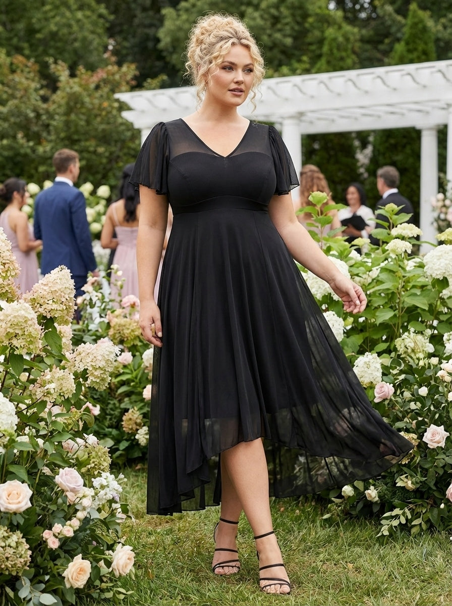 Tilly Black Angel Sleeve Sweetheart Dress