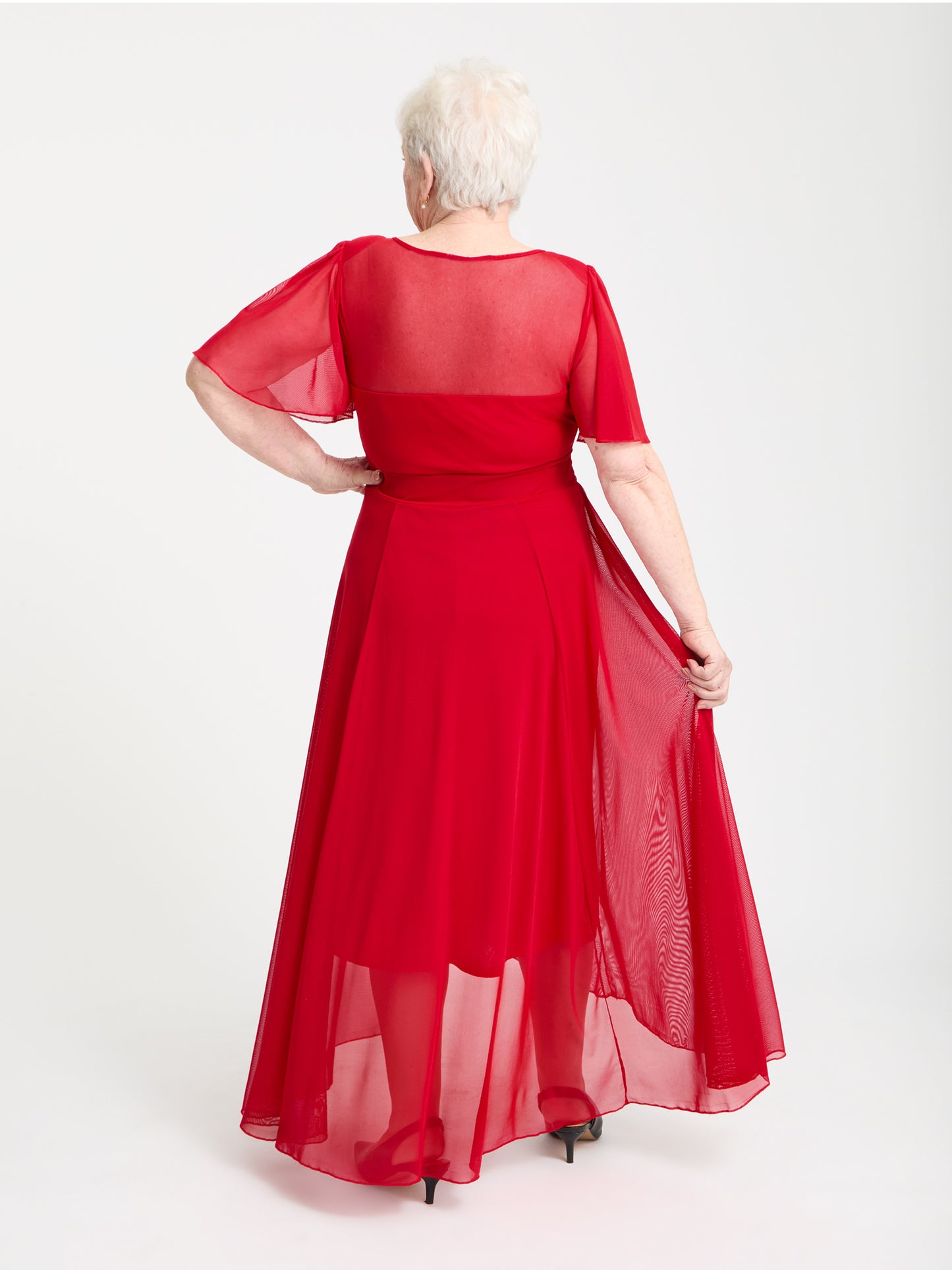 red angel sleeve dress Petite Tilly Solid Red Angel Sleeve Sweetheart Dress Scarlett & Jo
