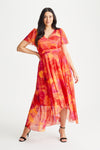 Tilly Orange Floral Print Angel Sleeve Sweetheart Dress