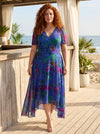Tilly Blue Wild Flowers Angel Sleeve Sweetheart Dress