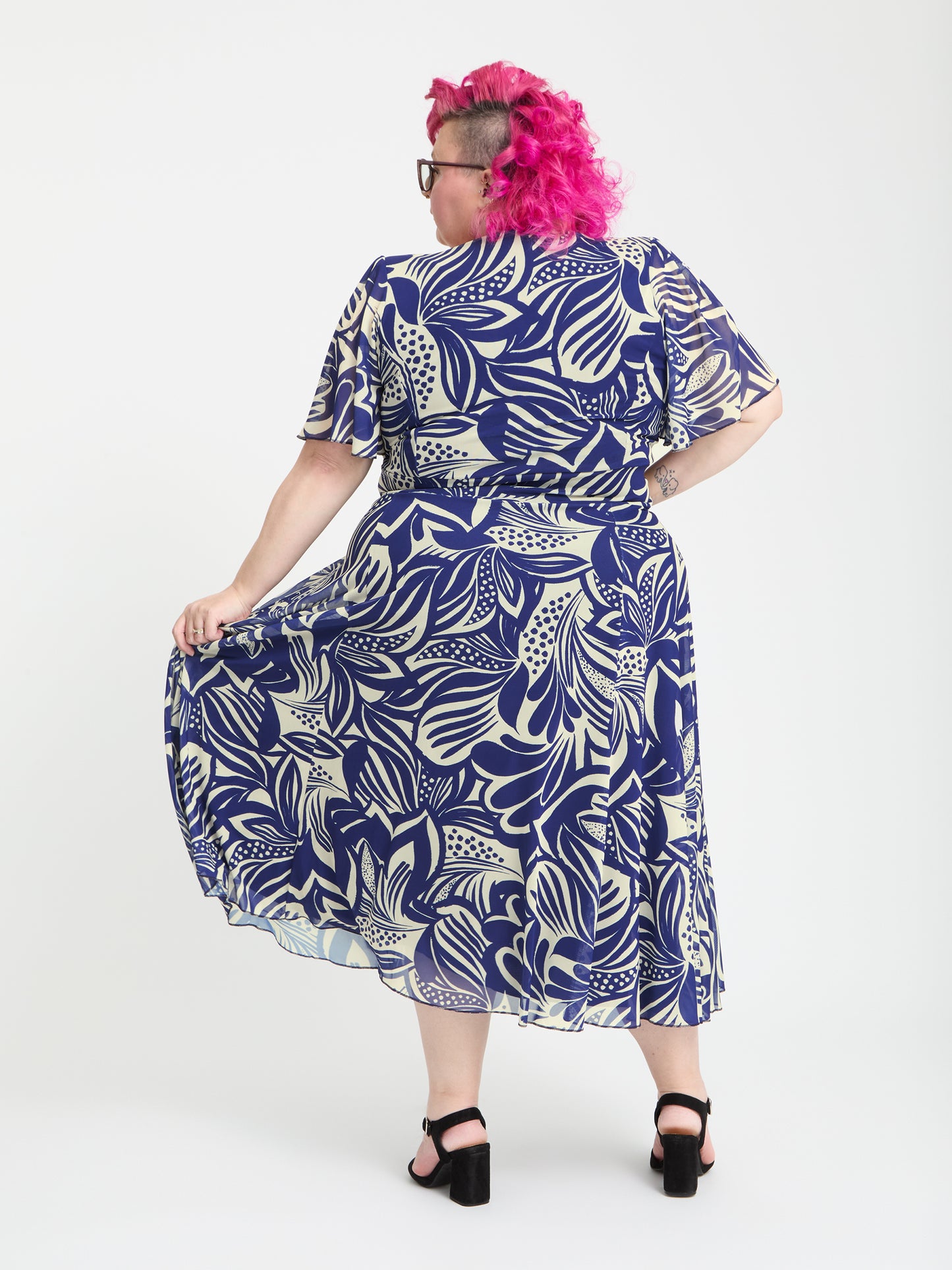 Petite Liz Navy Ivory Swirl Bolero Wrap Bodice Midi Dress