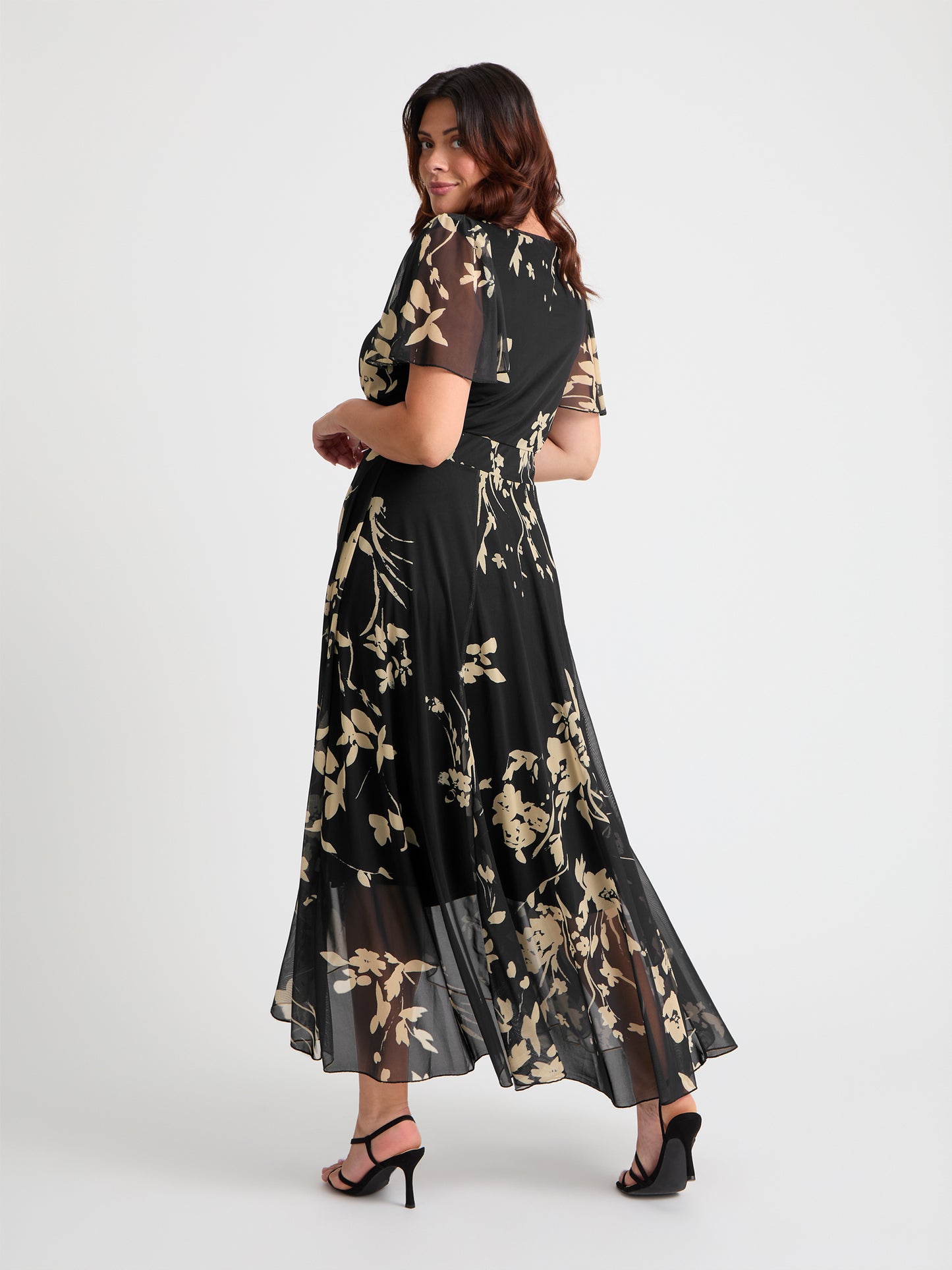 Tilly Black Cream Angel Sleeve Sweetheart Dress