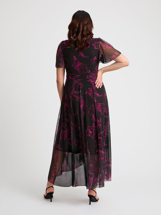 Tilly Black Magenta Angel Sleeve Sweetheart Dress