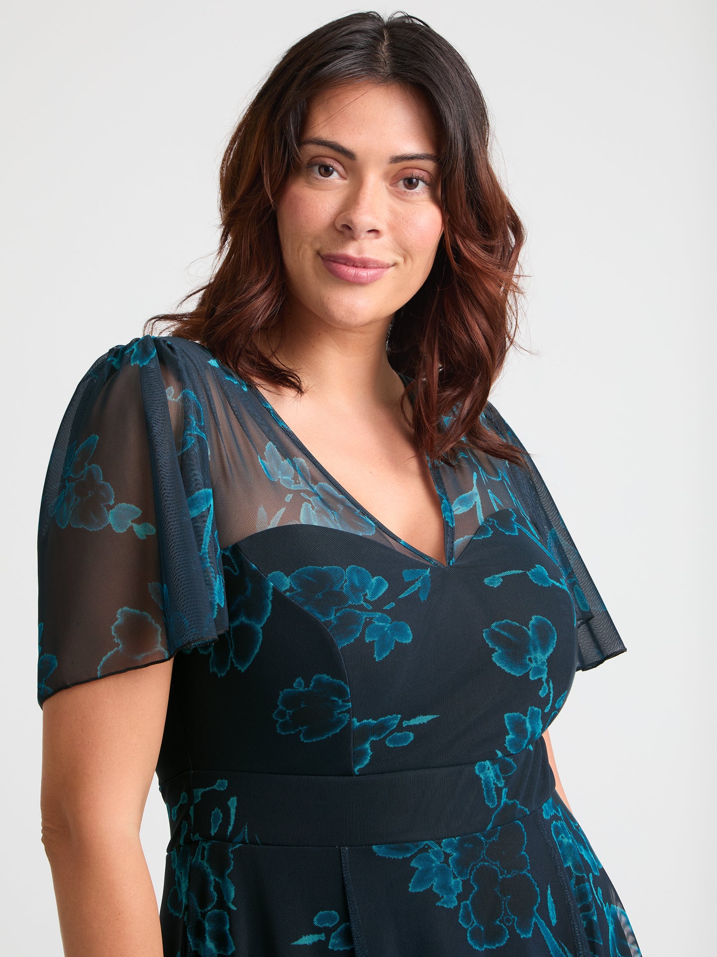 Tilly Black Teal Angel Sleeve Sweetheart Dress