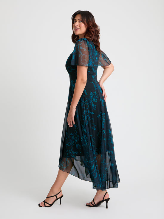 Tilly Black Teal Angel Sleeve Sweetheart Dress