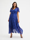 Tilly Blue Motif Angel Sleeve Sweetheart Dress