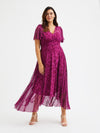 Tilly Magenta Motif Angel Sleeve Sweetheart Dress
