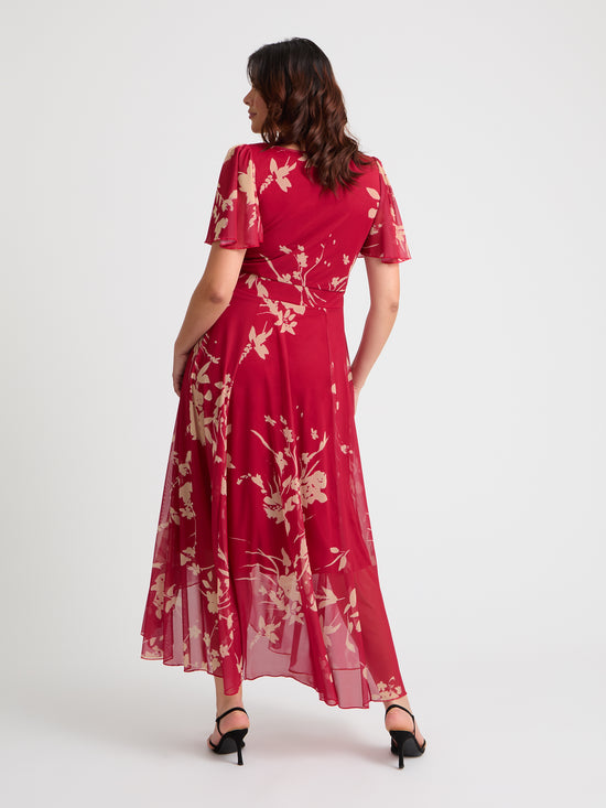 Tilly Red Cream Angel Sleeve Sweetheart Dress