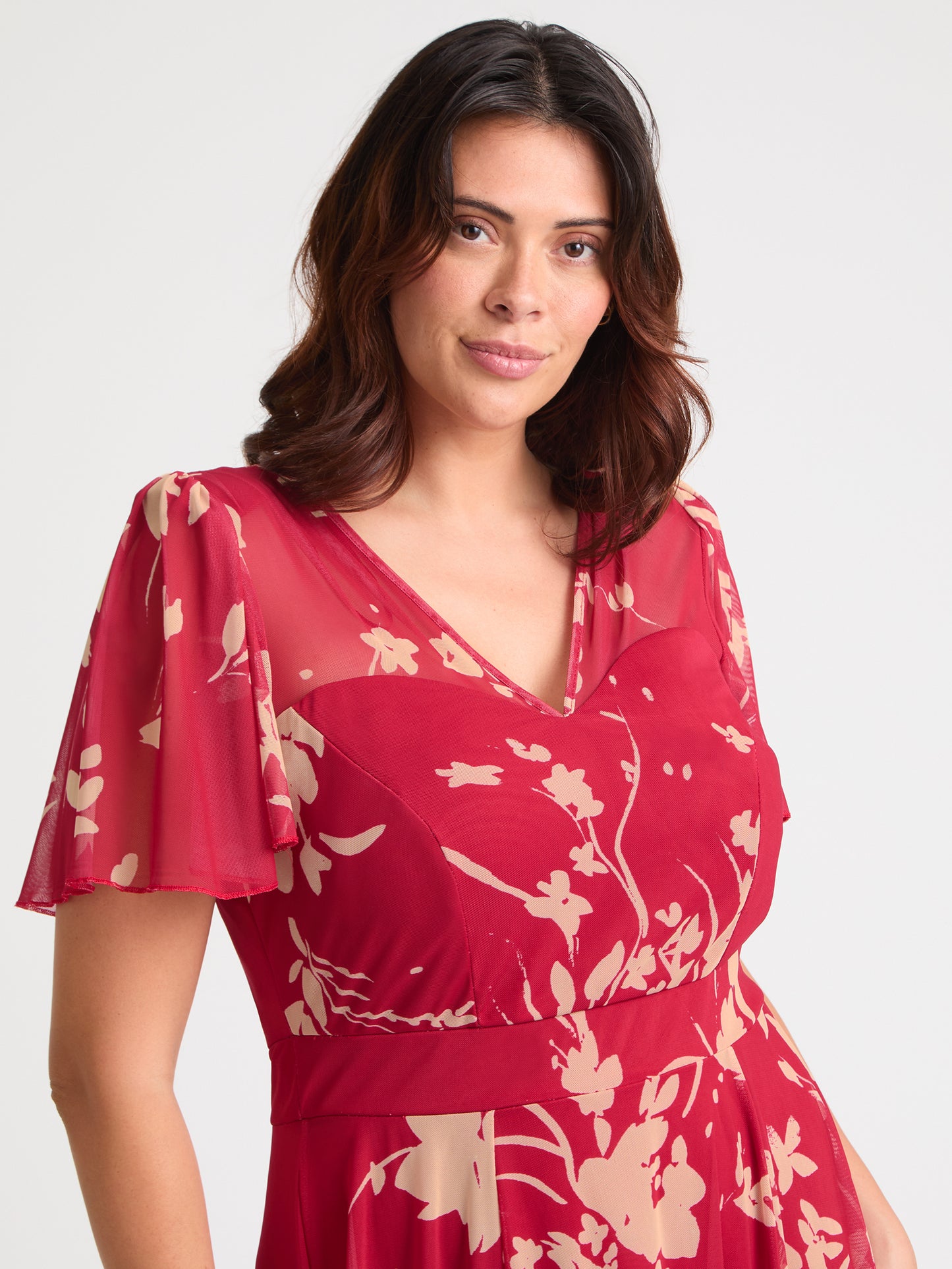 Tilly Red Cream Angel Sleeve Sweetheart Dress