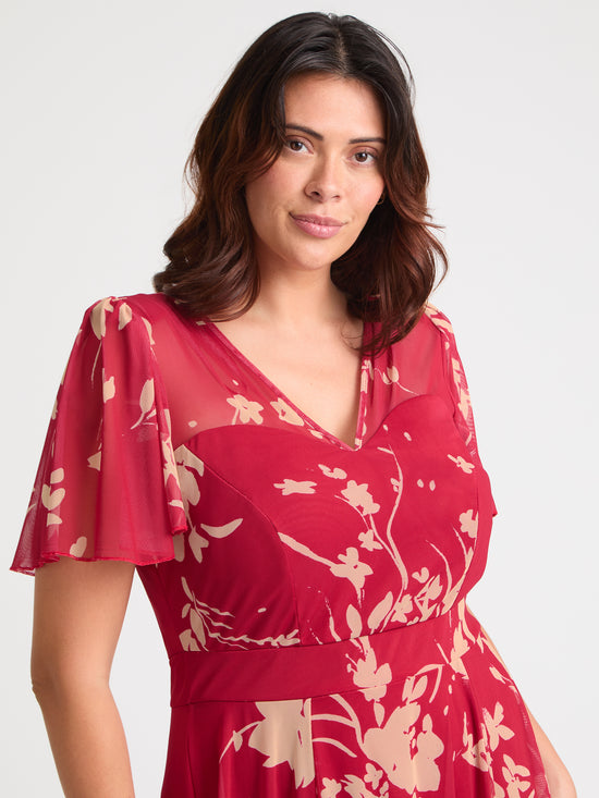 Tilly Red Cream Angel Sleeve Sweetheart Dress