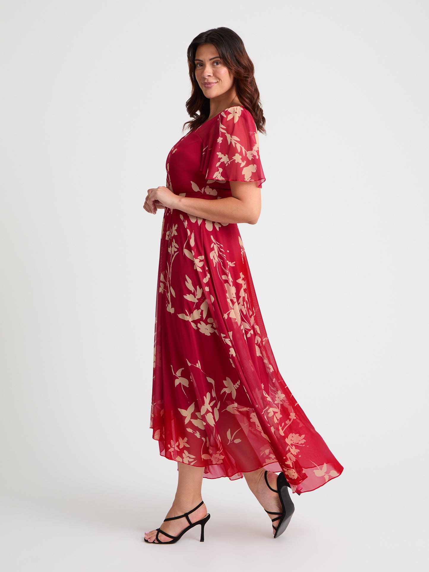 Tilly Red Cream Angel Sleeve Sweetheart Dress