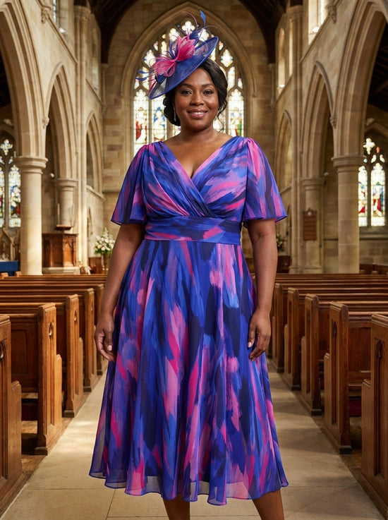 Victoria Blue Pink Brush Angel Sleeve Mesh Long Midi Dress – Scarlett & Jo