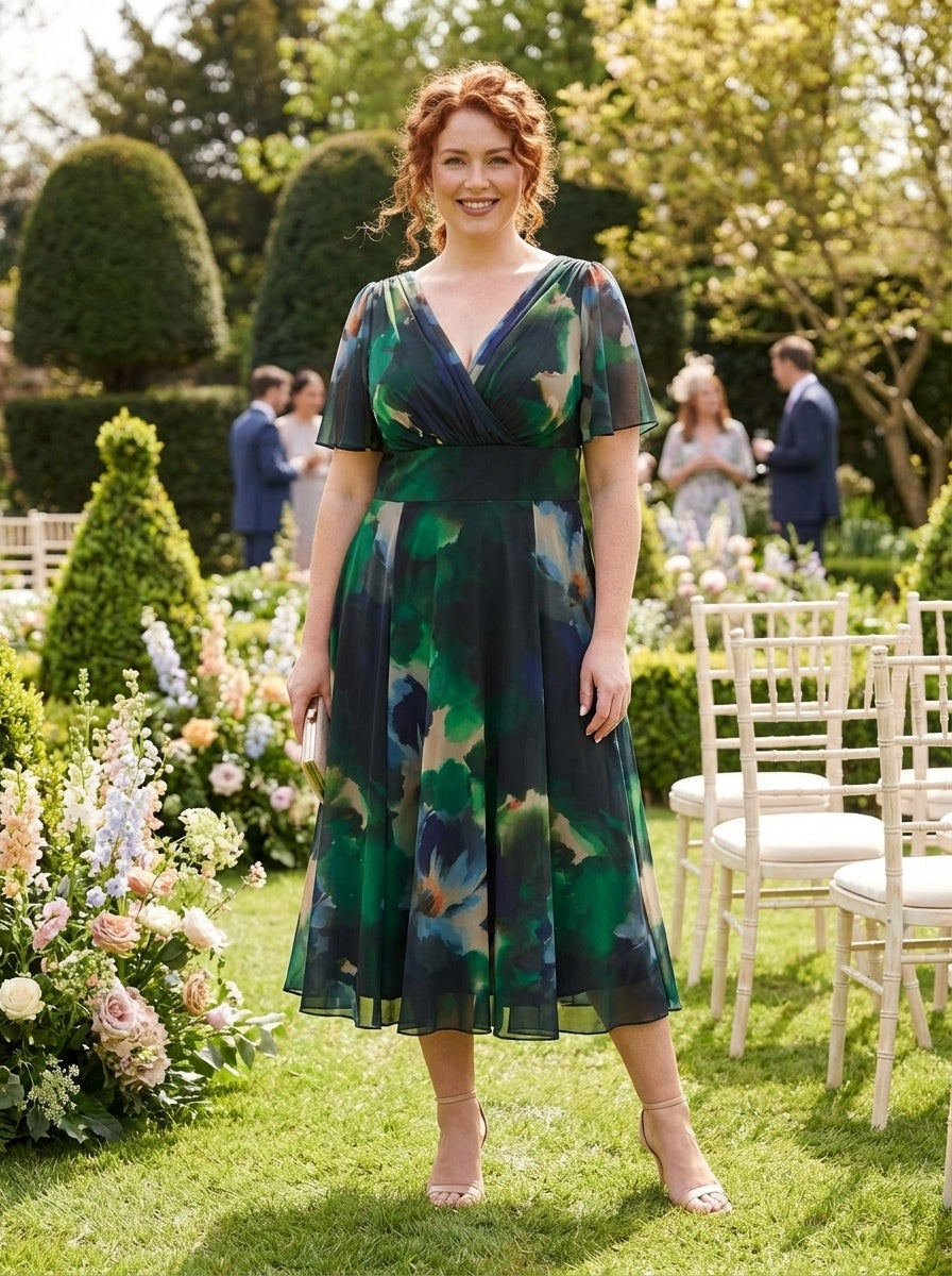 Victoria Green Blue Angel Sleeve Mesh Long Midi Dress