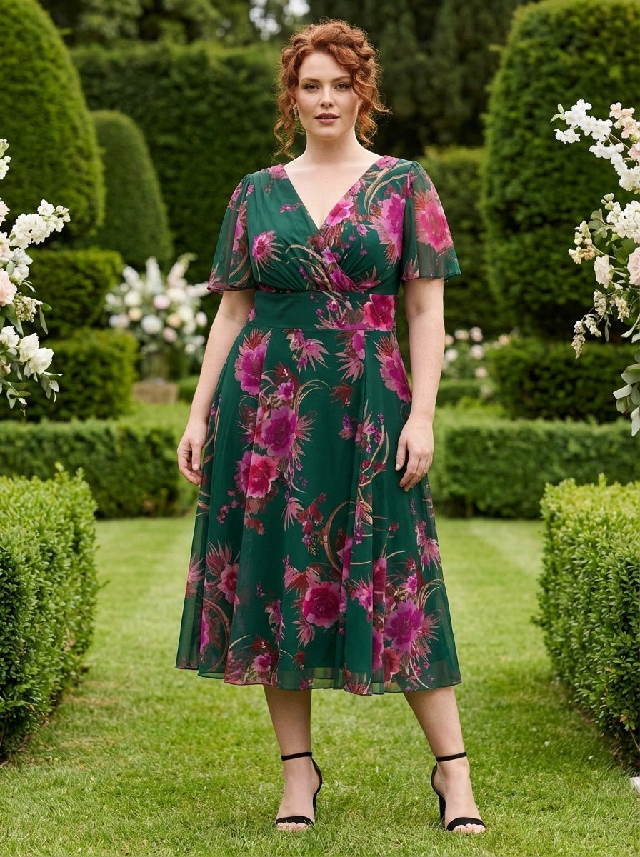 Victoria Green Pink Angel Sleeve Mesh Long Midi Dress