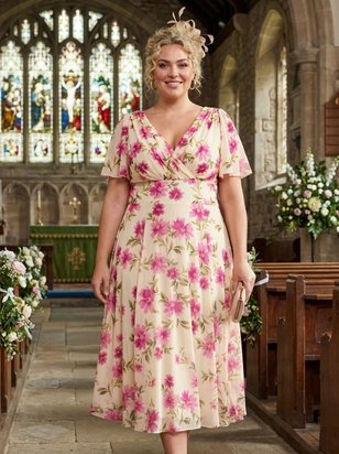 Victoria Ivory Pink Angel Sleeve Mesh Long Midi Dress